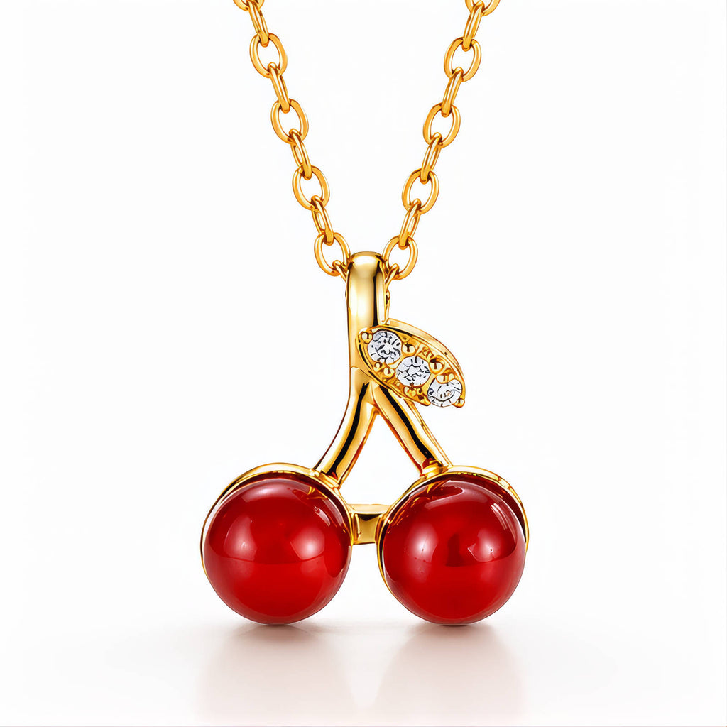 Cherry Necklace, 18K Gold Plated Steel