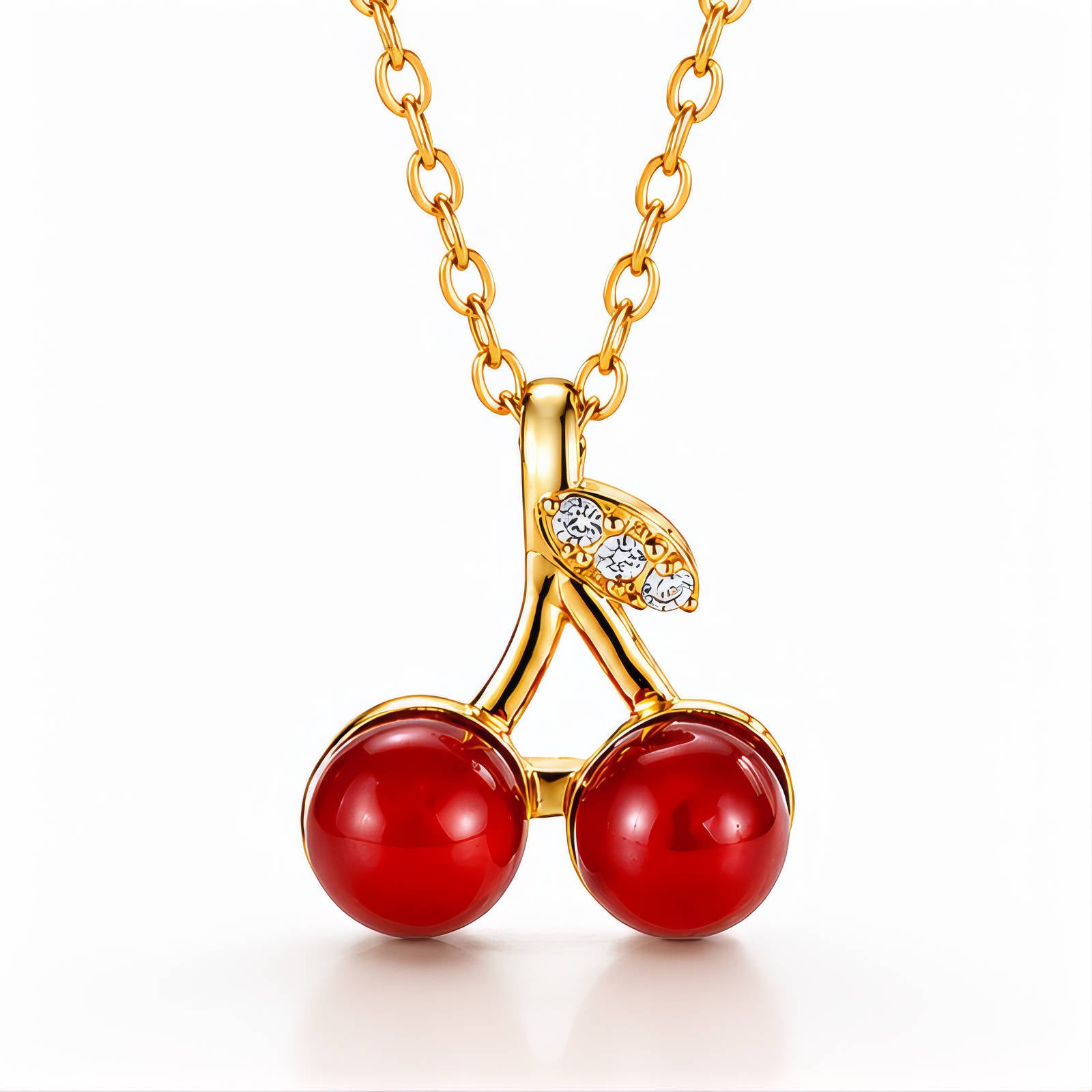 Cherry Necklace, 18K Gold Plated Steel