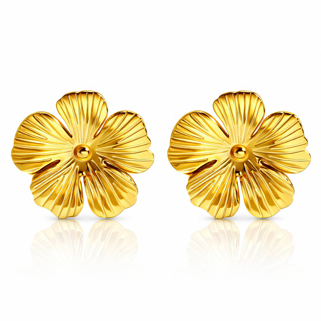 Flowers Earrings, 18K Gold Plated Steel