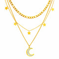 Crescent And Star Necklace, 18K Gold Plated Steel