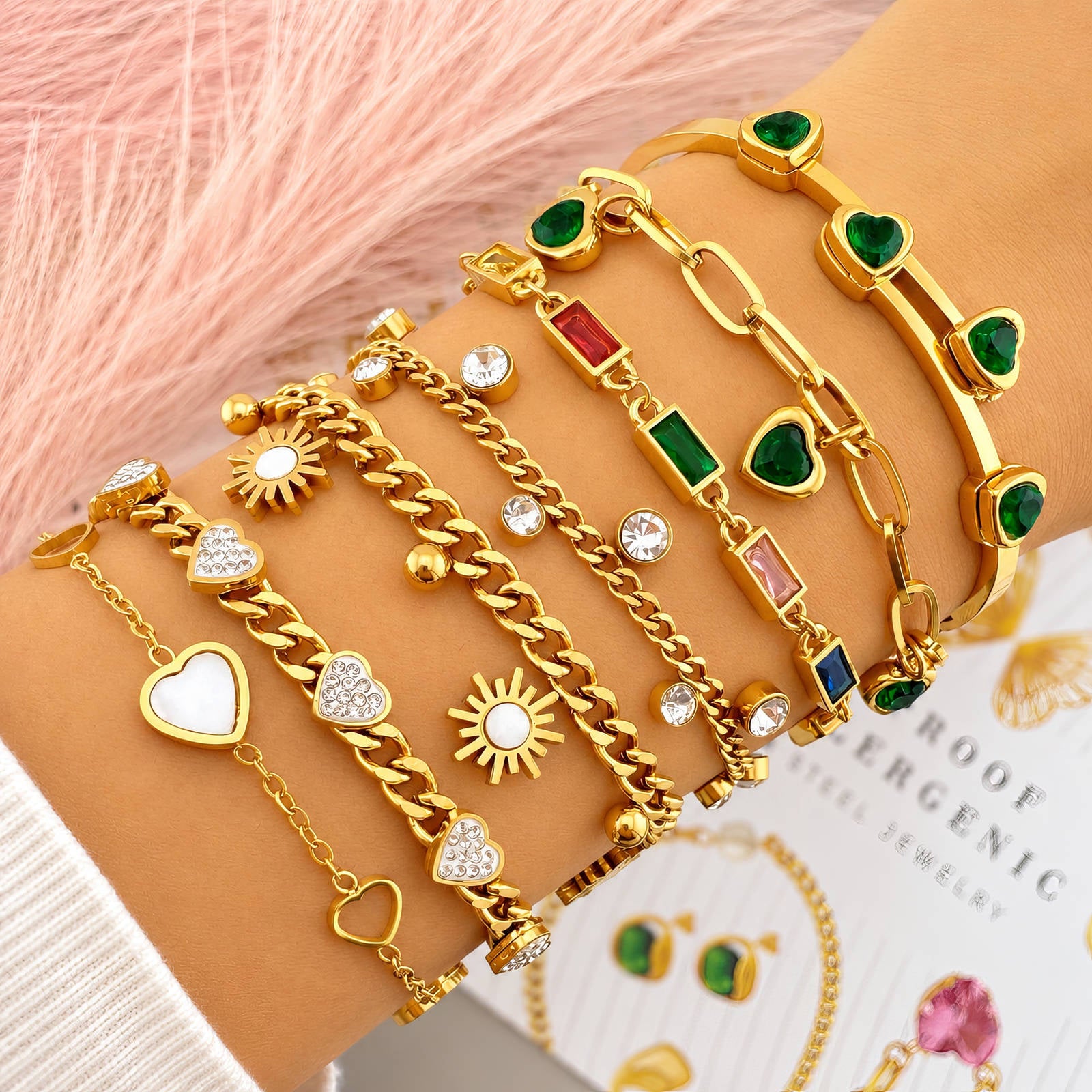 Hearts Bracelet, 18K Gold Plated Steel