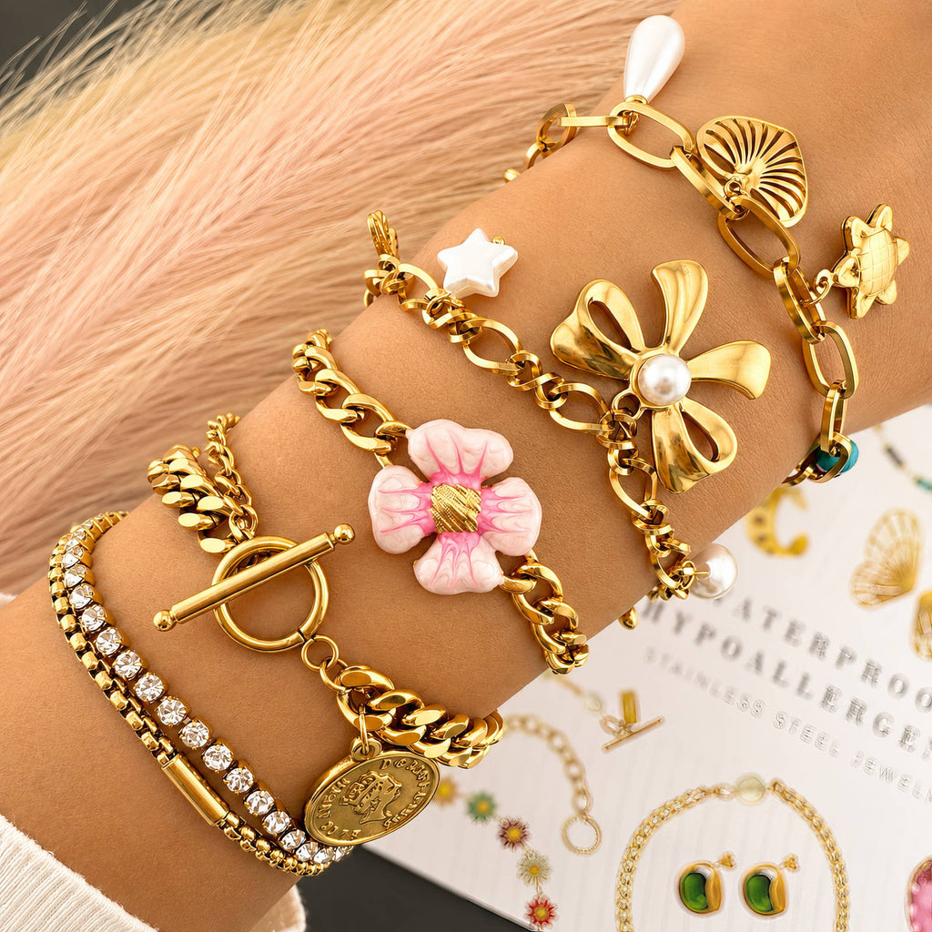 Bow Bracelet, 18K Gold Plated Steel