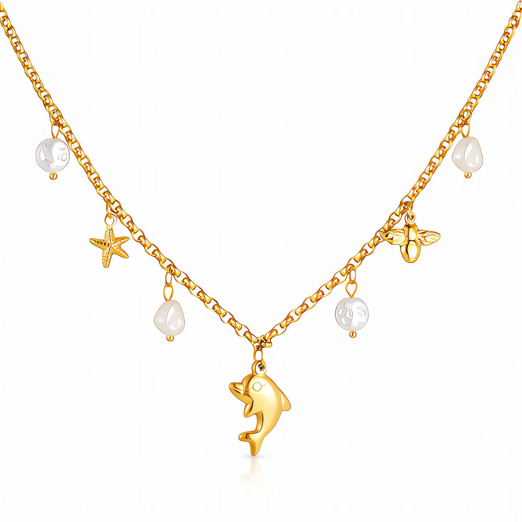 Dolphin Necklace, 18K Gold Plated Steel