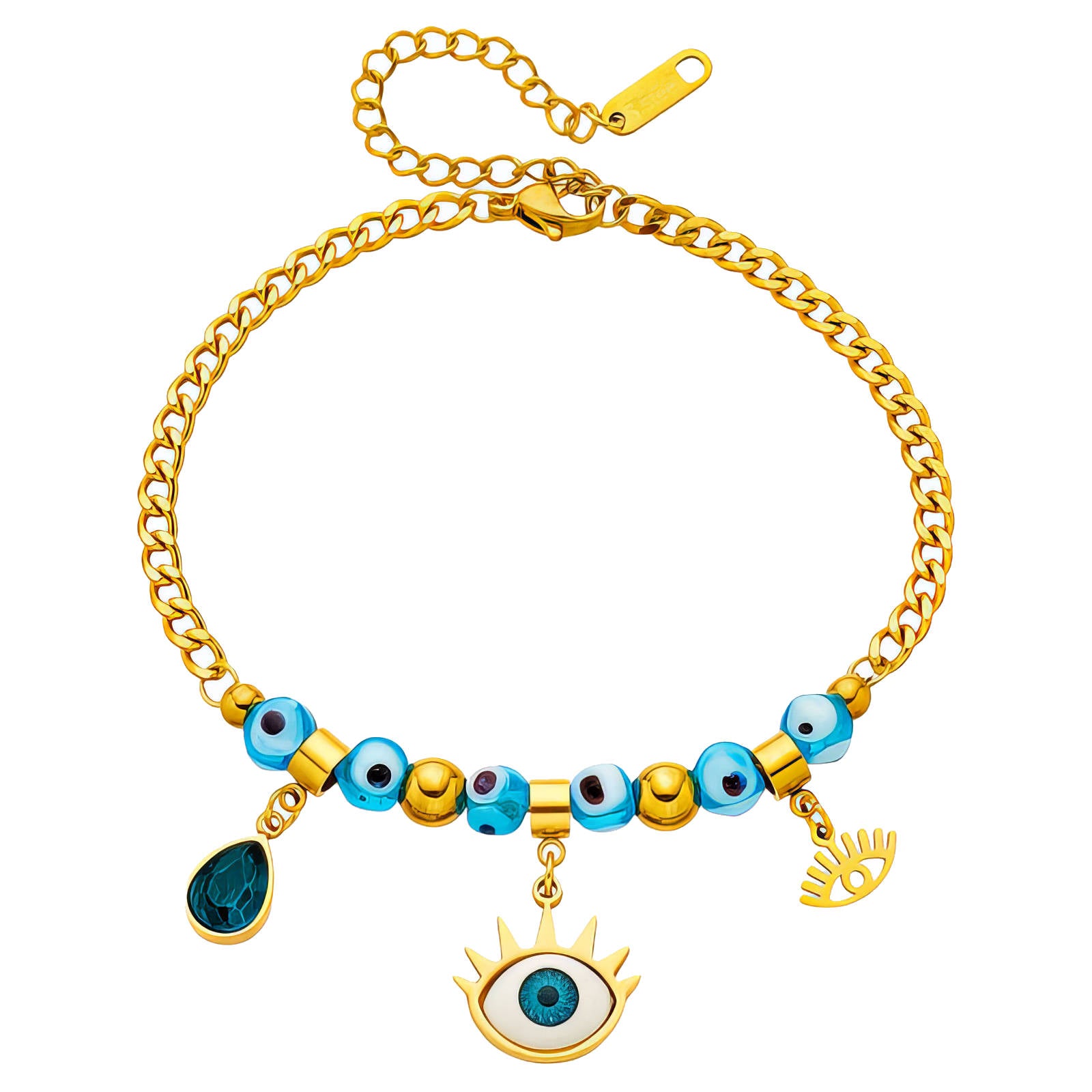 Evil Eyes Bracelet, 18K Gold Plated Steel