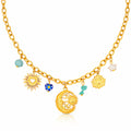 Crescent And Sun Necklace, 18K Gold Plated Steel