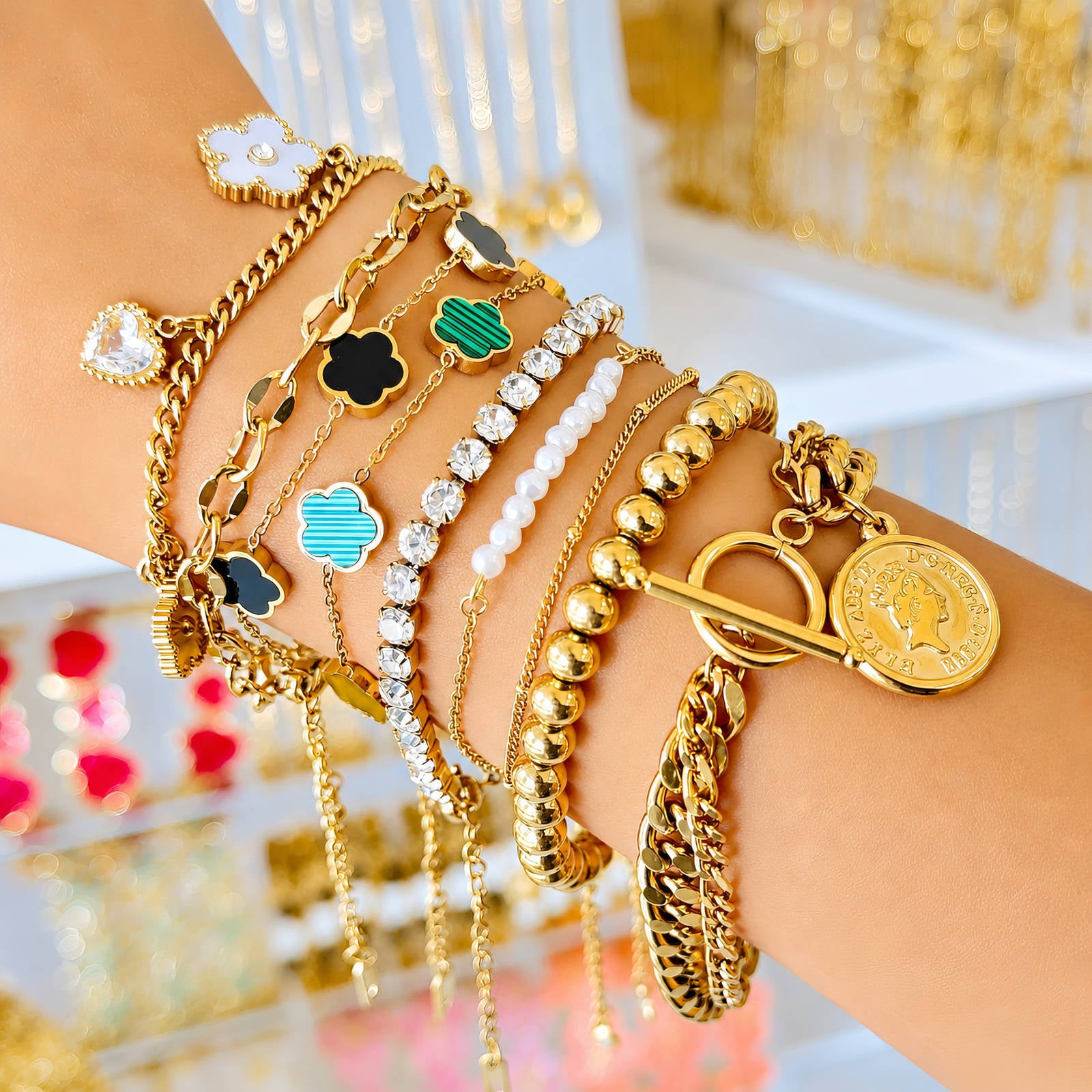 Coin Bracelet, 18K Gold Plated Steel