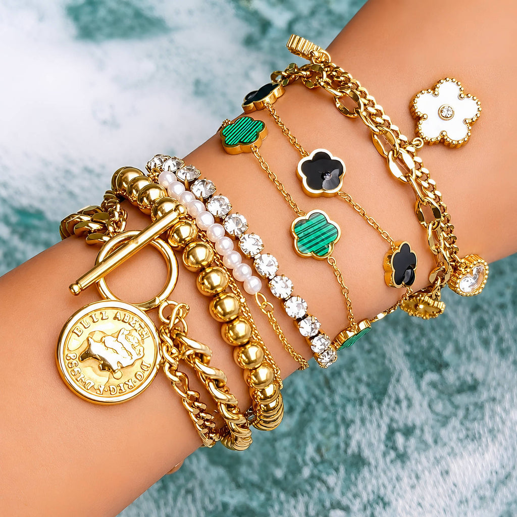 Coin Bracelet, 18K Gold Plated Steel