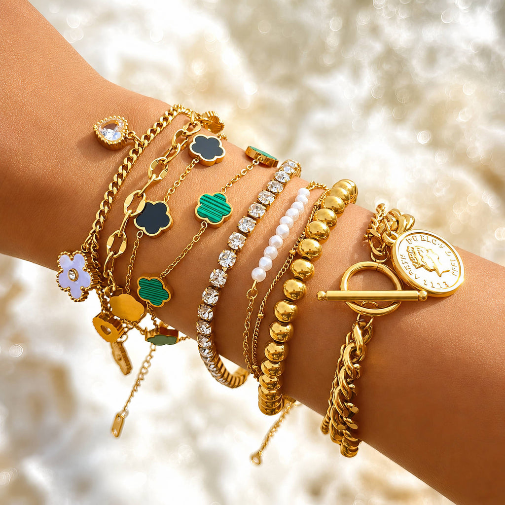 Coin Bracelet, 18K Gold Plated Steel