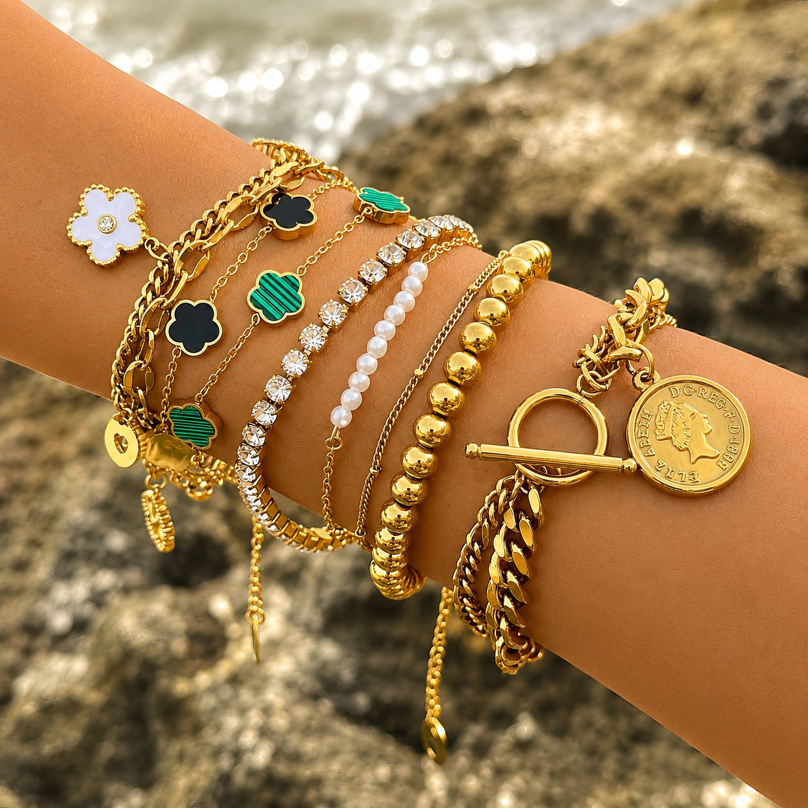 Bracelet, 18K Gold Plated Steel
