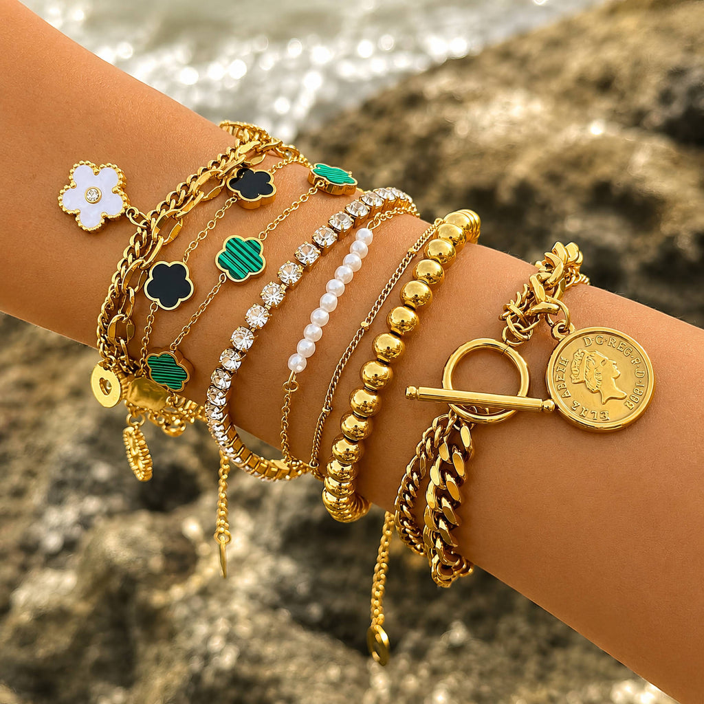 Coin Bracelet, 18K Gold Plated Steel