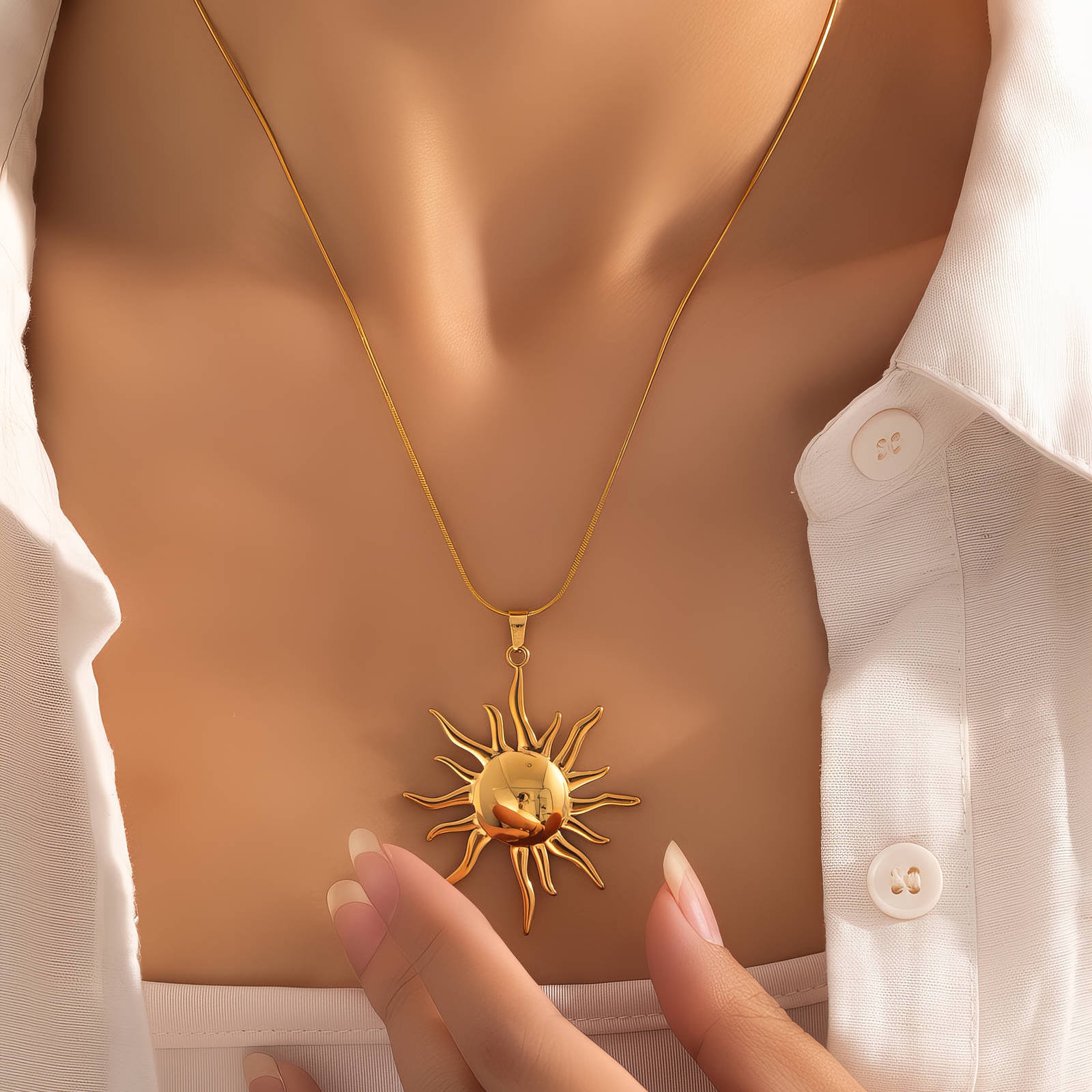 Sun Necklace, 18K Gold Plated Steel