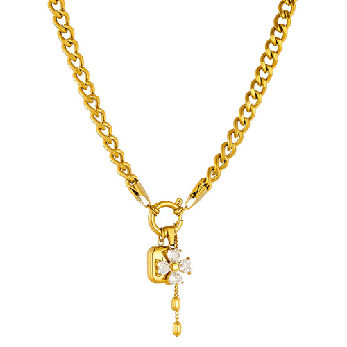 Cruz Curb Cross Waterproof Gold Necklace for Women by VYRA Jewellery - waterproof tarnish-resistant gold necklace