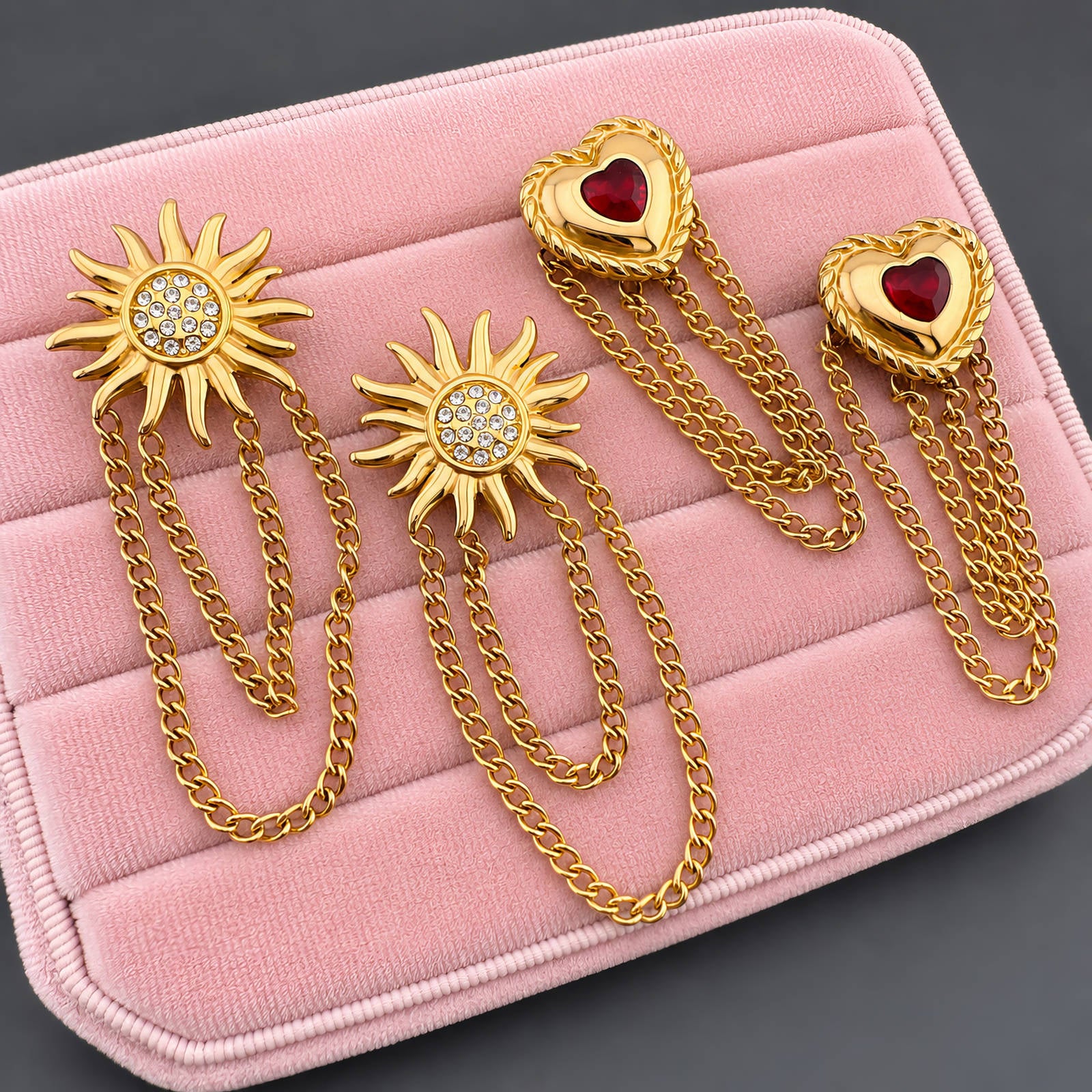 Suns Earrings, 18K Gold Plated Steel