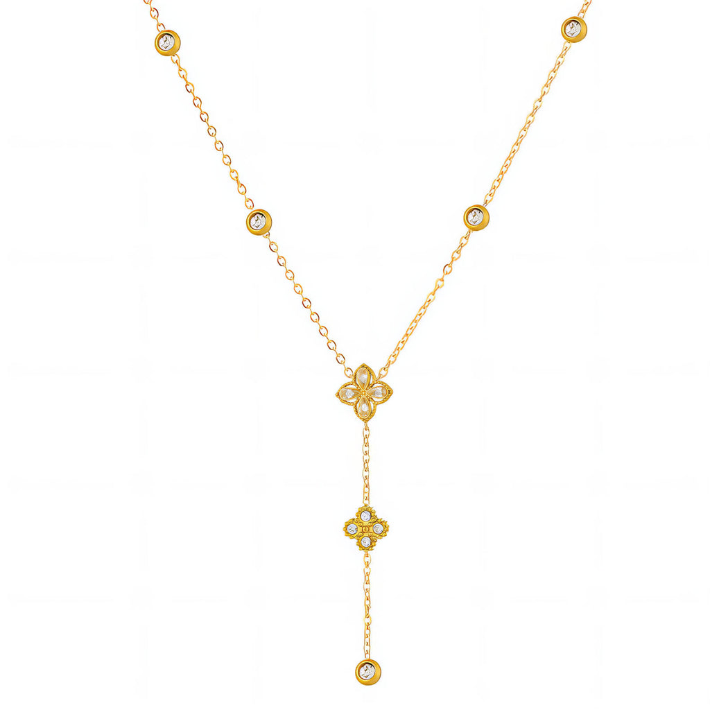 Flowers Necklace, 18K Gold Plated Steel