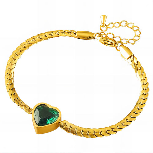 Cleo Emerald Heart Waterproof Gold Bracelet for Women by VYRA Jewellery - waterproof tarnish-resistant gold bracelet