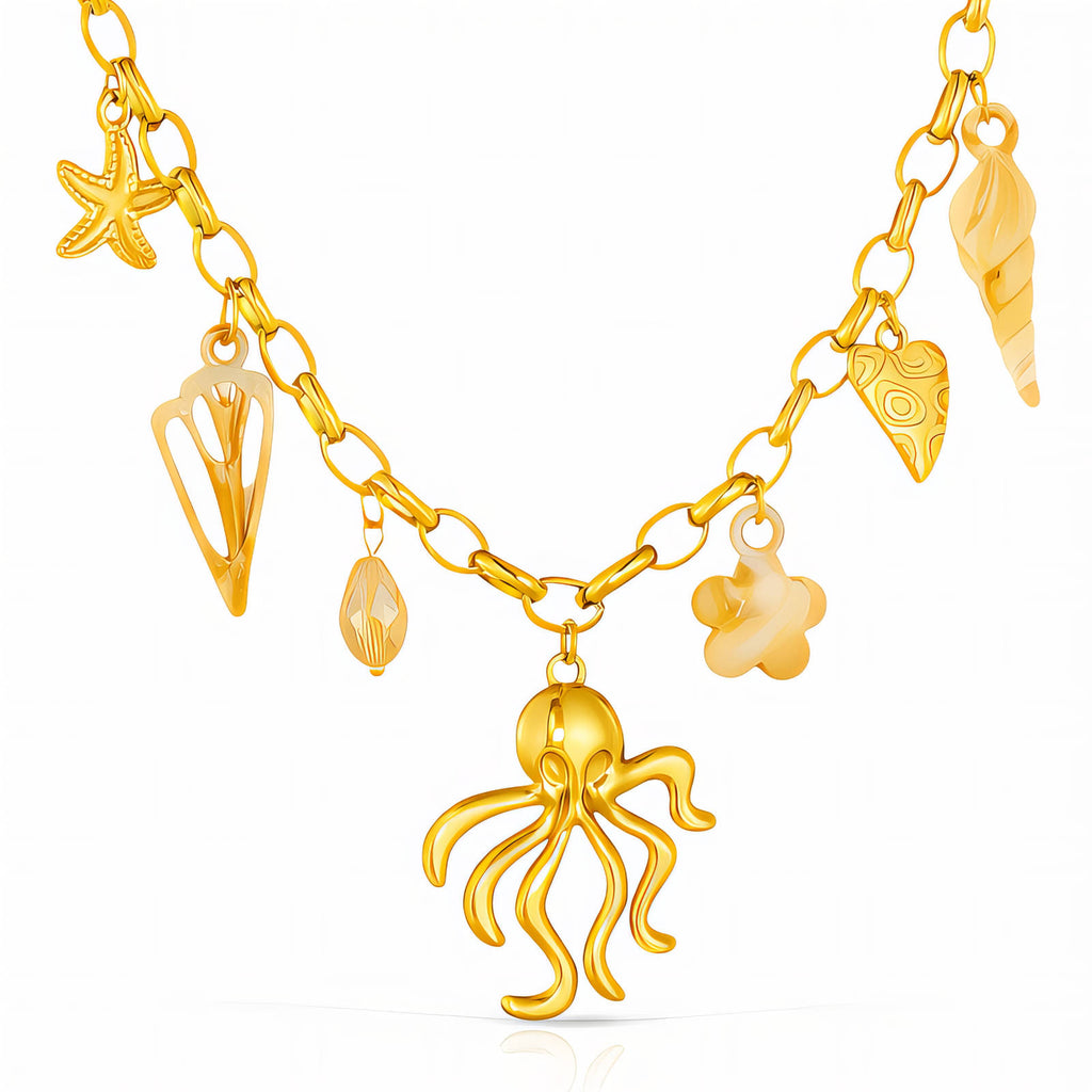 Squid Necklace, 18K Gold Plated Steel
