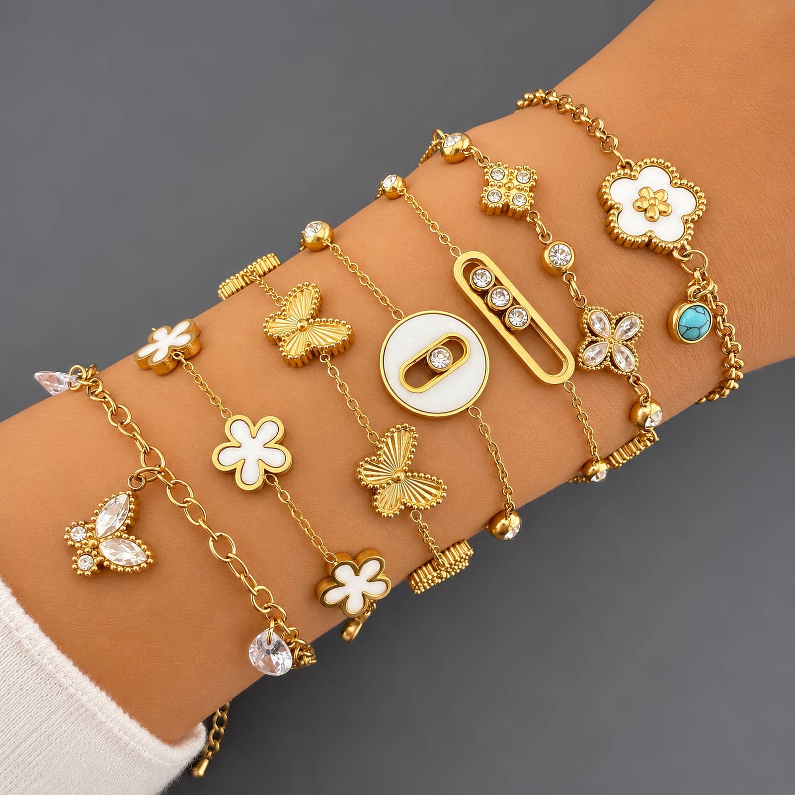 Flower Bracelet, 18K Gold Plated Steel