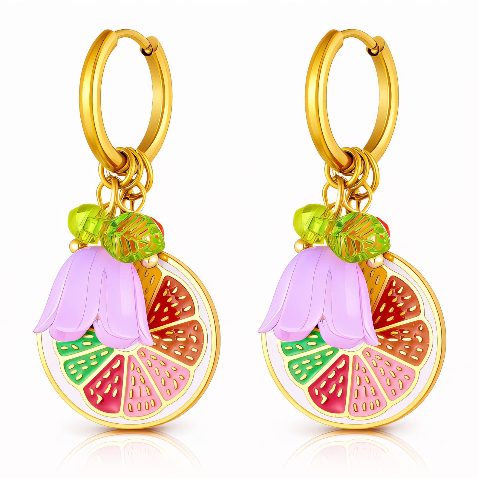 Flowers Earrings, 18K Gold Plated Steel