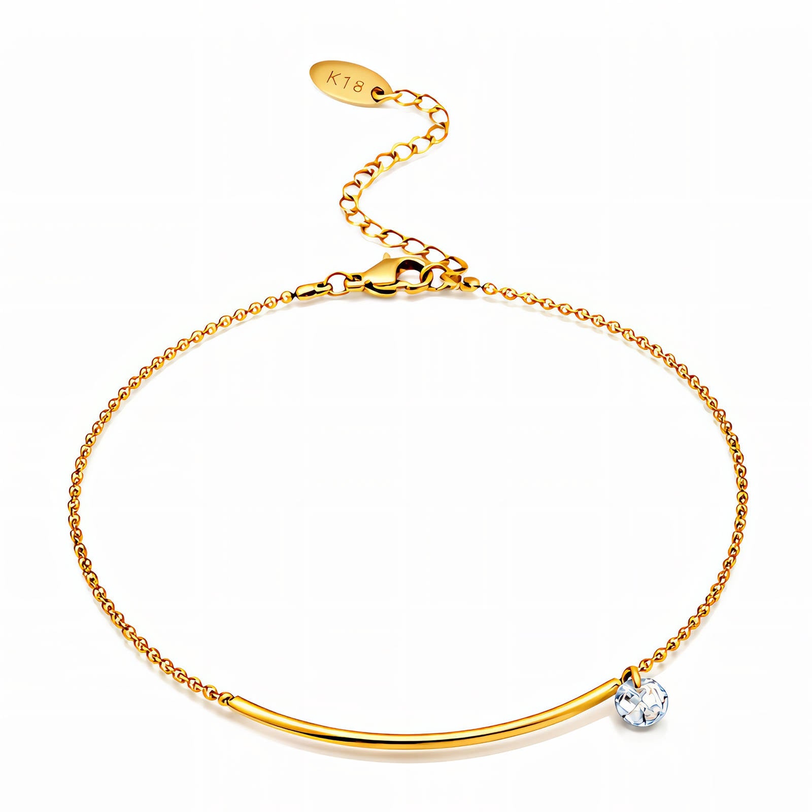 Minimalist Gold Bar Anklet with Crystal stone