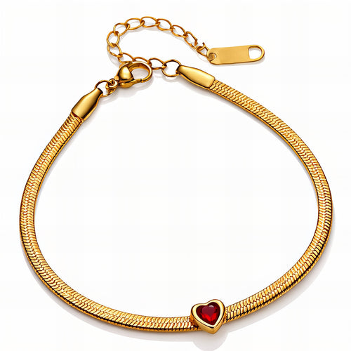 Cleo Ruby Heart Waterproof Gold Bracelet for Women by VYRA Jewellery - waterproof tarnish-resistant gold bracelet