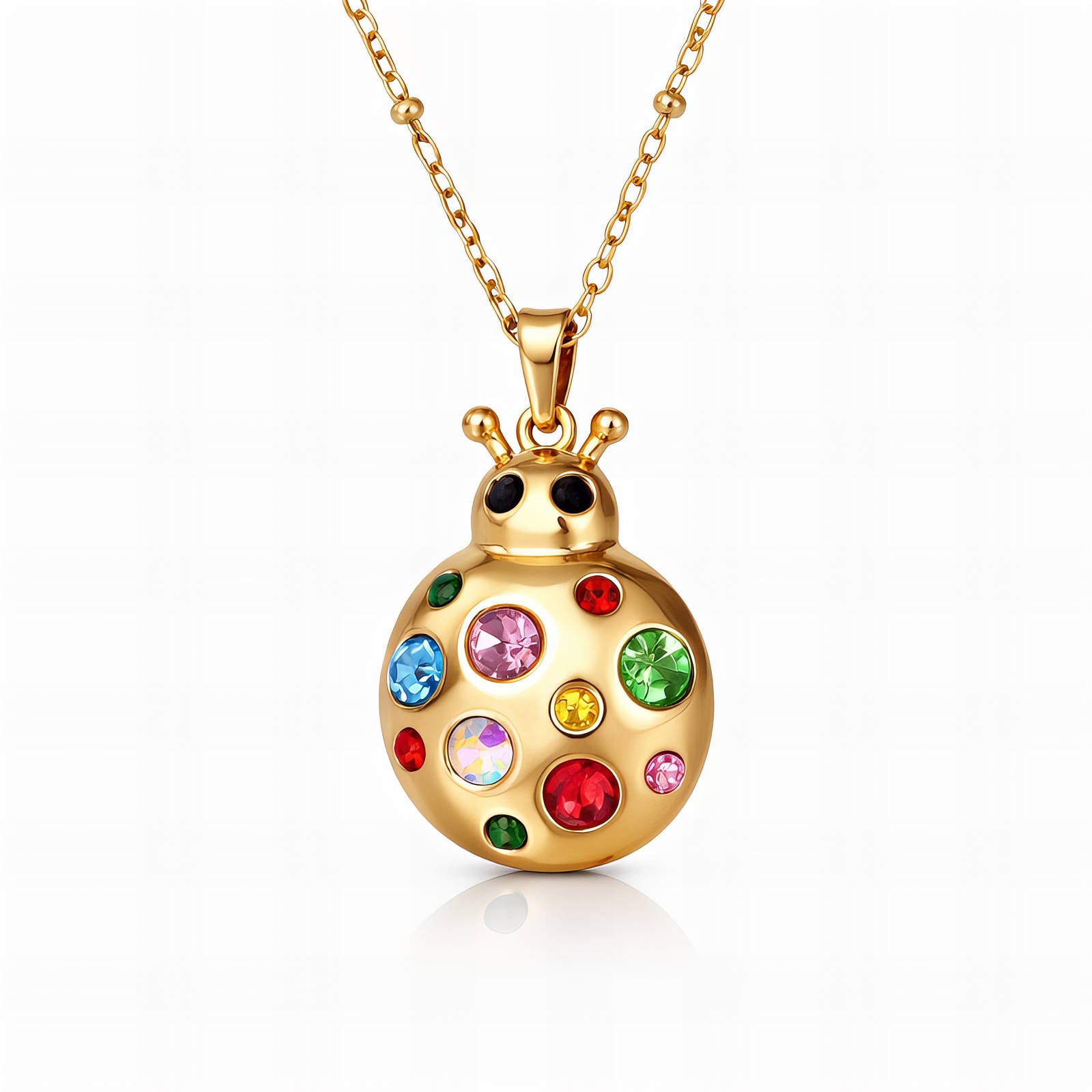 Ladybug Necklace, 18K Gold Plated Steel