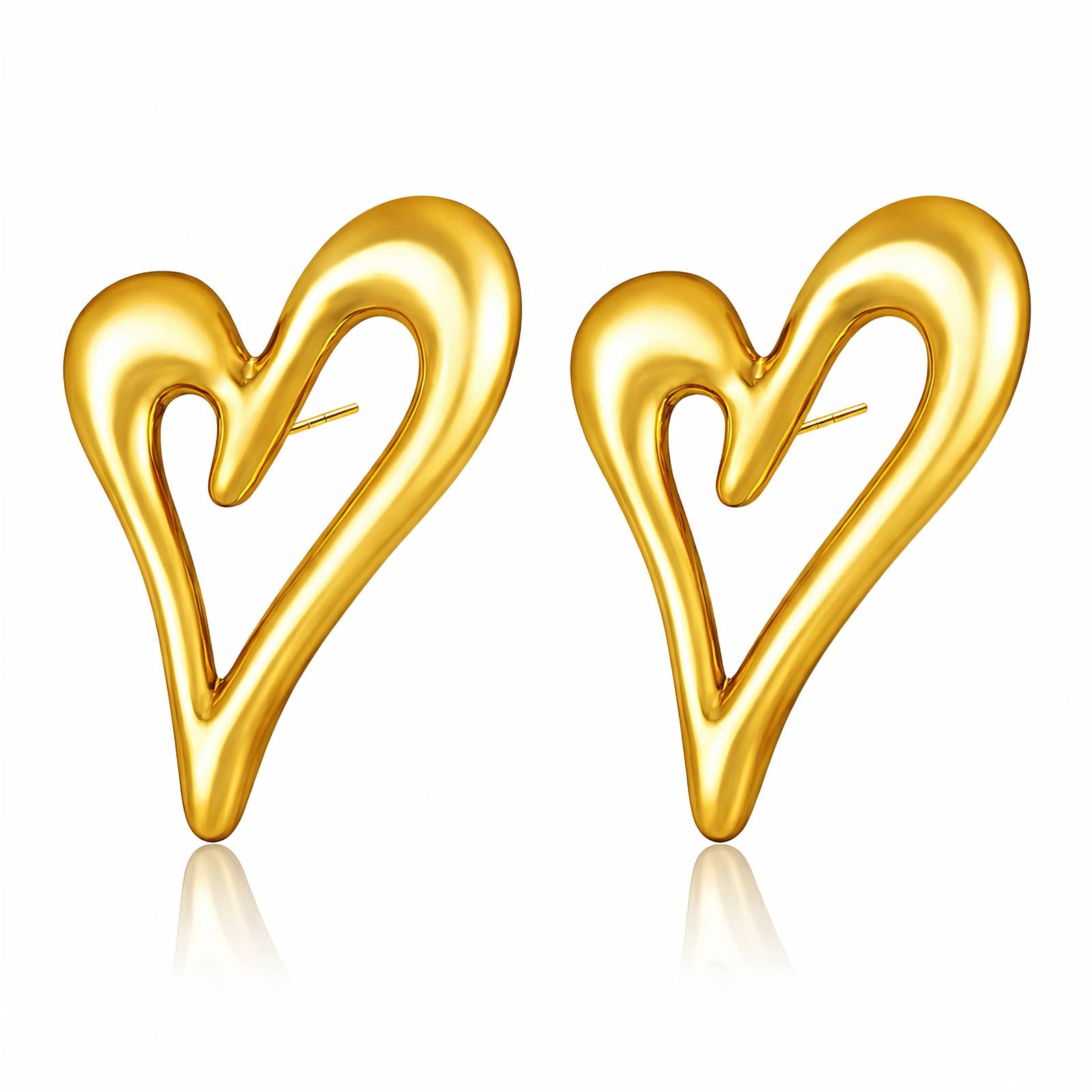Hearts Earrings, 18K Gold Plated Steel