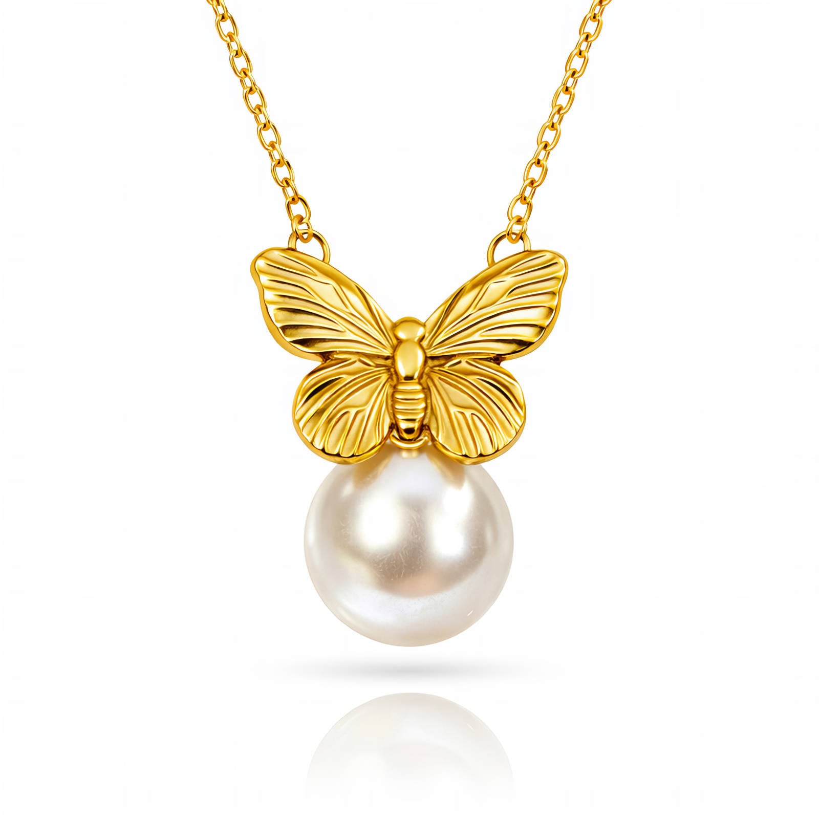 Vyra Butterfly Pearl Necklace in 18K gold-plated stainless steel