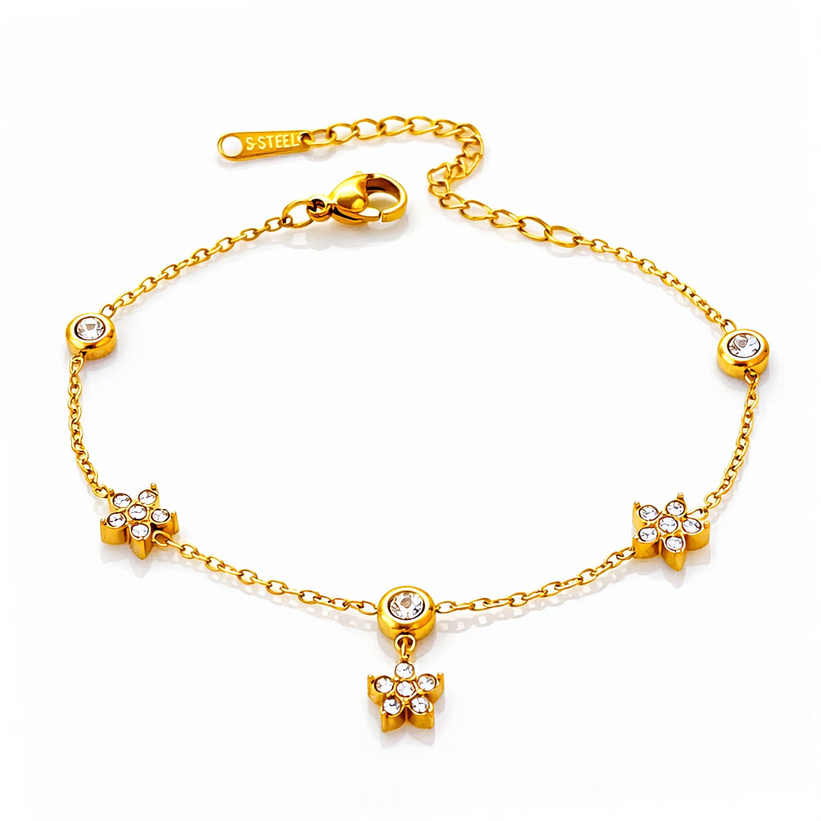 Flowers Bracelet, 18K Gold Plated Steel