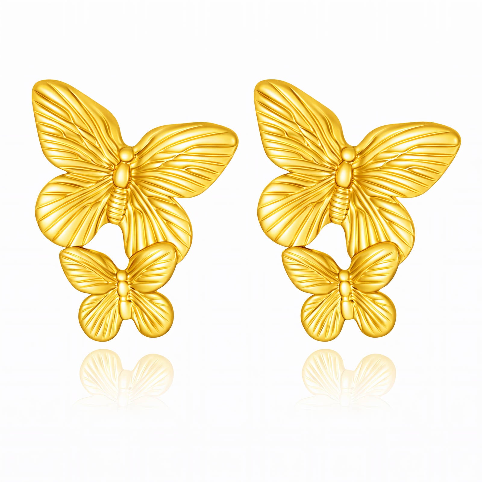 Butterflies Earrings, 18K Gold Plated Steel