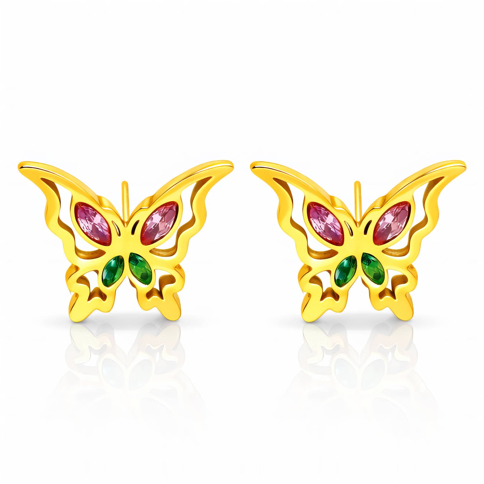 Butterflies Earrings, 18K Gold Plated Steel