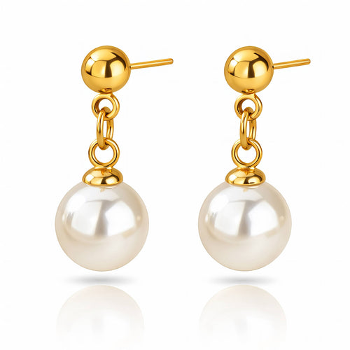 Classic Pearl Drop Waterproof Gold Earrings for Women by VYRA Jewellery - waterproof tarnish-resistant gold earrings