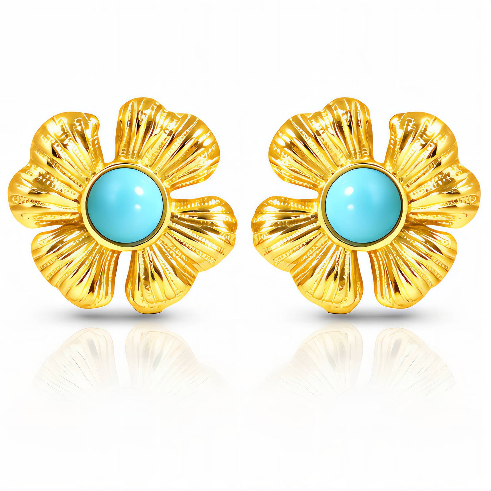 Flowers Earrings, 18K Gold Plated Steel