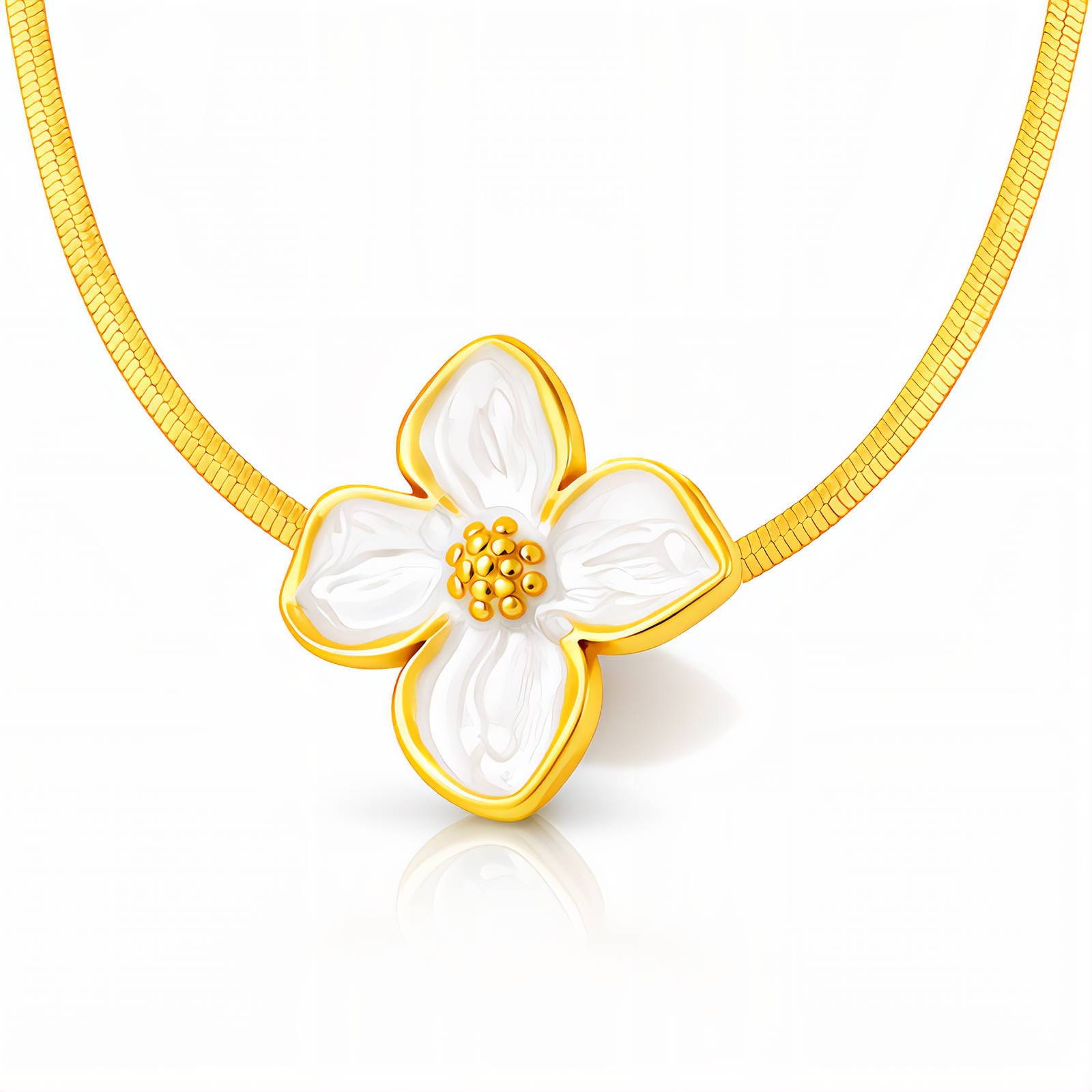 Flower Necklace, 18K Gold Plated Steel