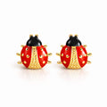 Ladybugs Earrings, 18K Gold Plated Steel