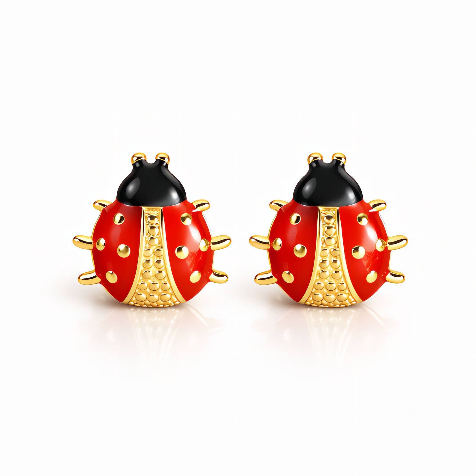 Ladybugs Earrings, 18K Gold Plated Steel