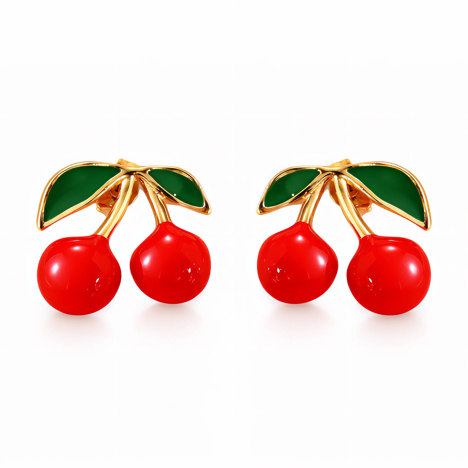 Cherry Earrings, 18K Gold Plated Steel