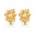 Organic Gold Coral & Pearl Statement Studs