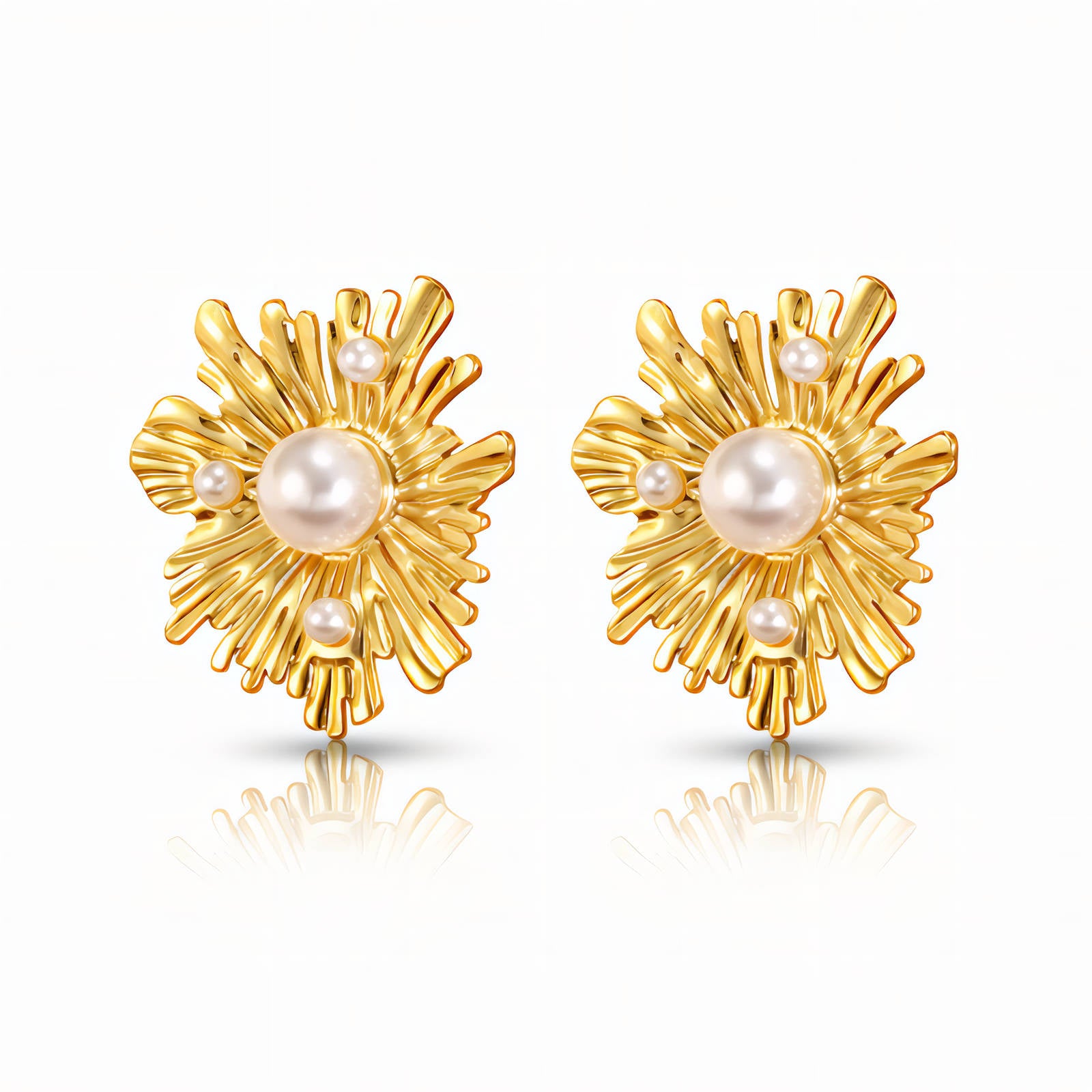 Organic Gold Coral & Pearl Statement Studs