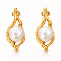 Sculptural Molten Gold & Floating Pearl Earrings