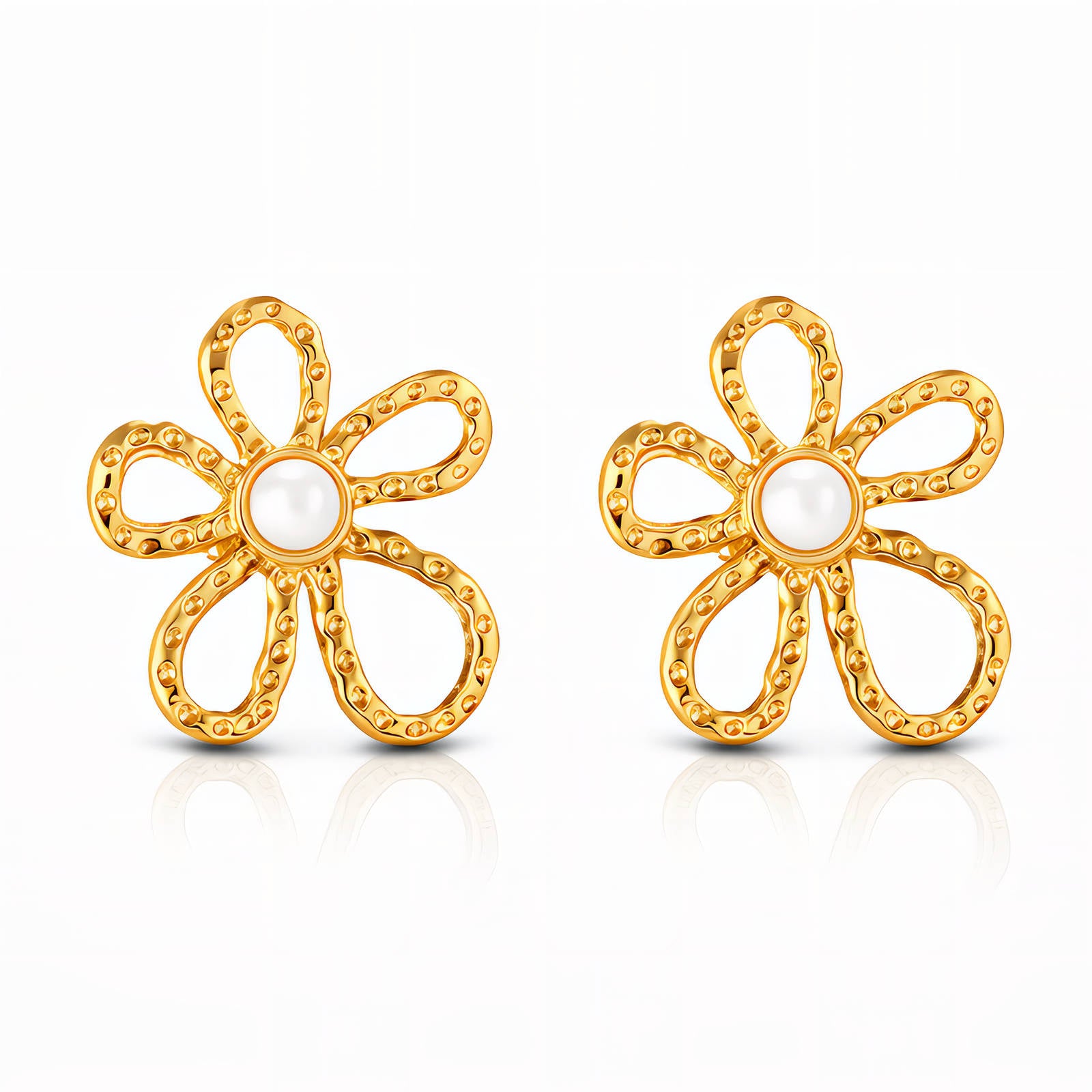 Flowers Earrings, 18K Gold Plated Steel