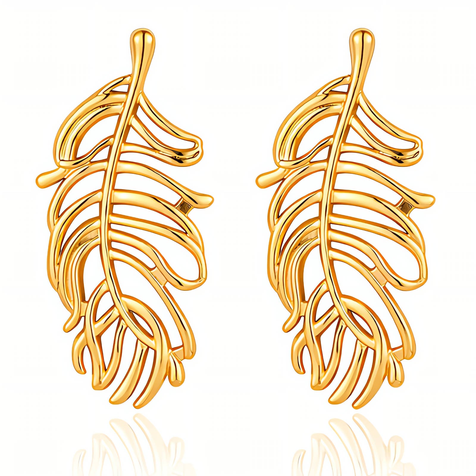 Leaves Earrings, 18K Gold Plated Steel