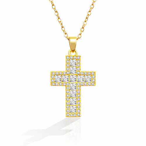 Cruz Crystal Cross Waterproof Gold Necklace for Women by VYRA Jewellery - waterproof tarnish-resistant gold necklace