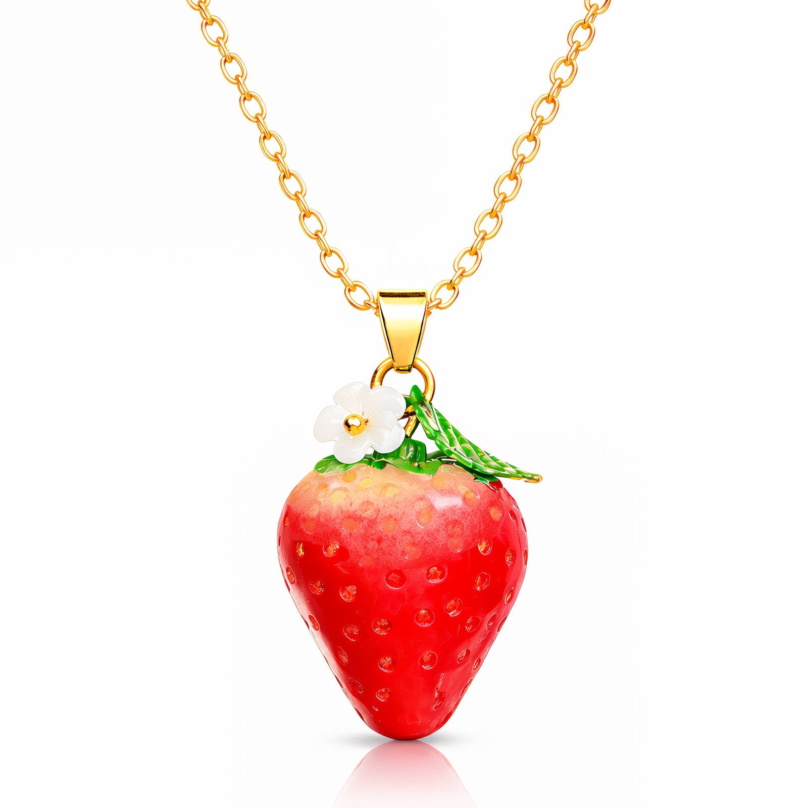 Strawberry Necklace, 18K Gold Plated Steel
