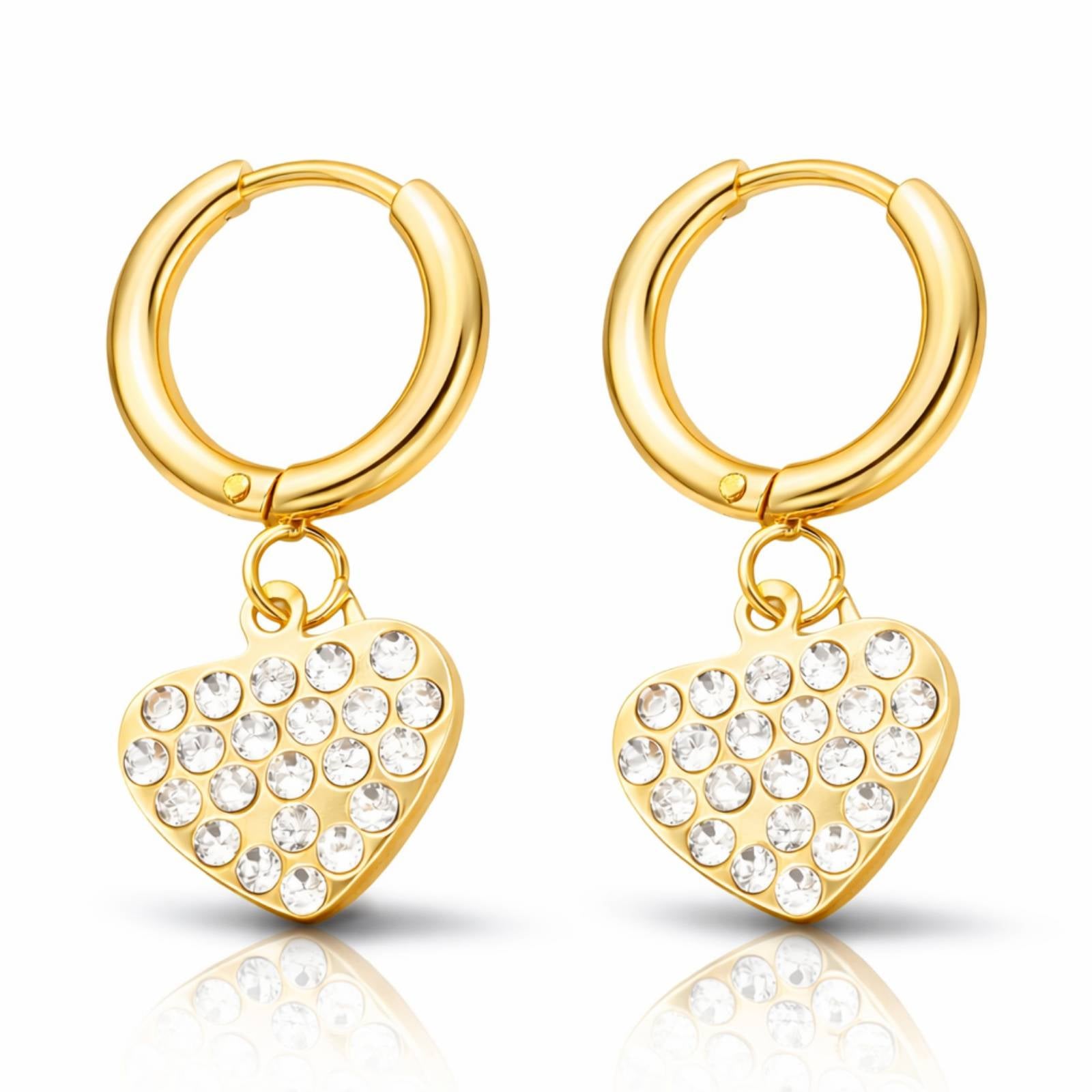 Hearts Earrings, 18K Gold Plated Steel