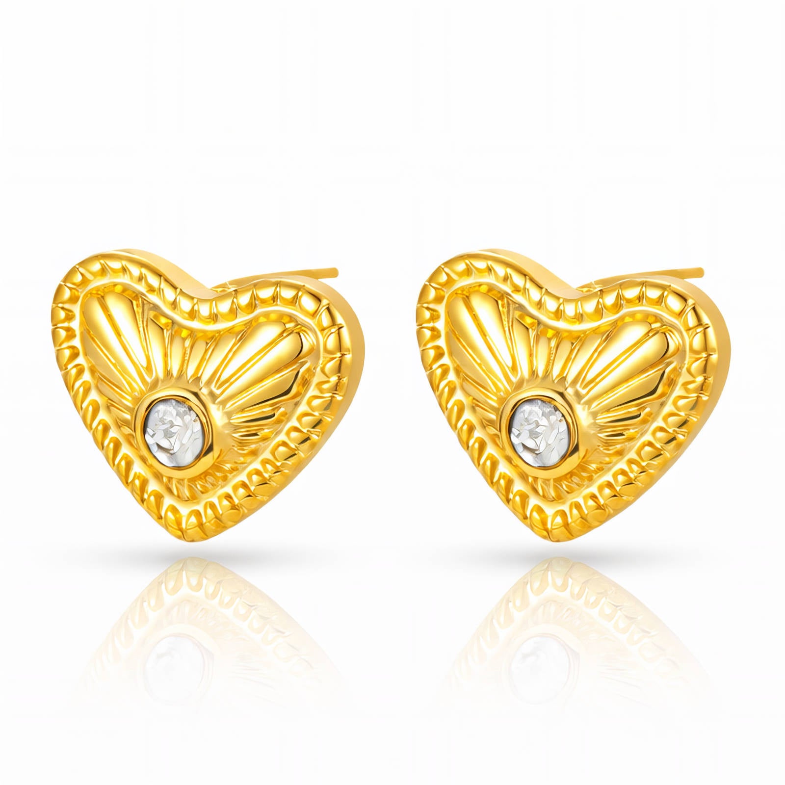 Hearts Earrings, 18K Gold Plated Steel