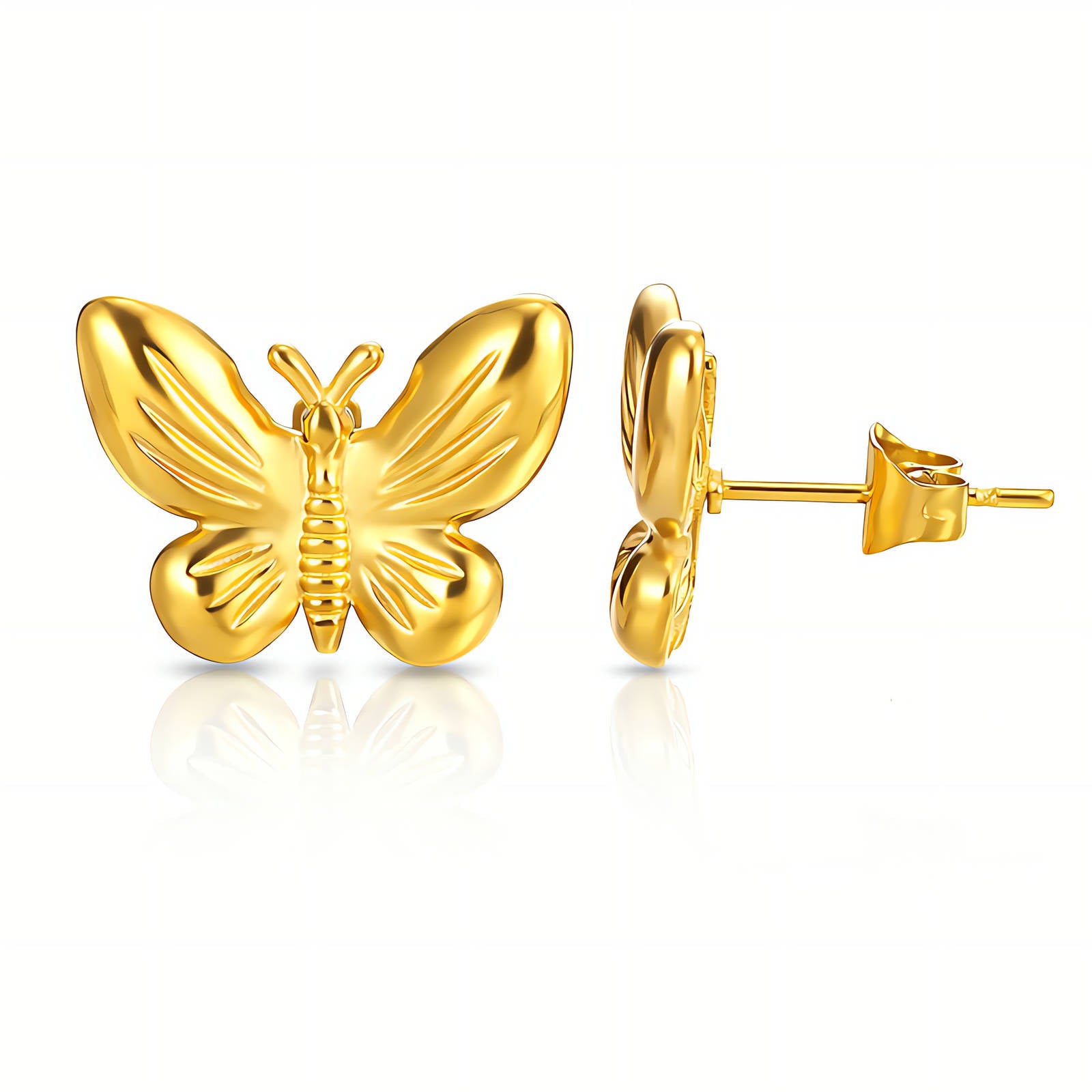 Butterflies Earrings, 18K Gold Plated Steel
