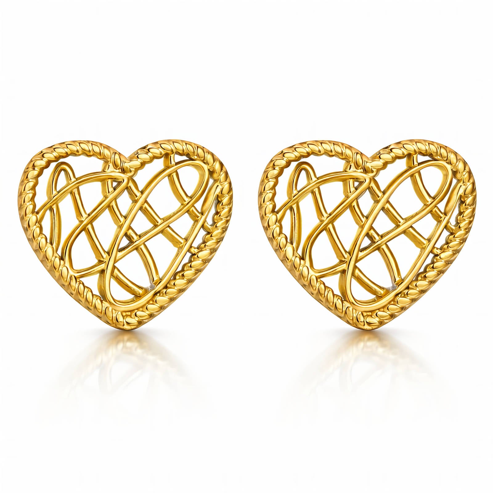 Hearts Earrings, 18K Gold Plated Steel