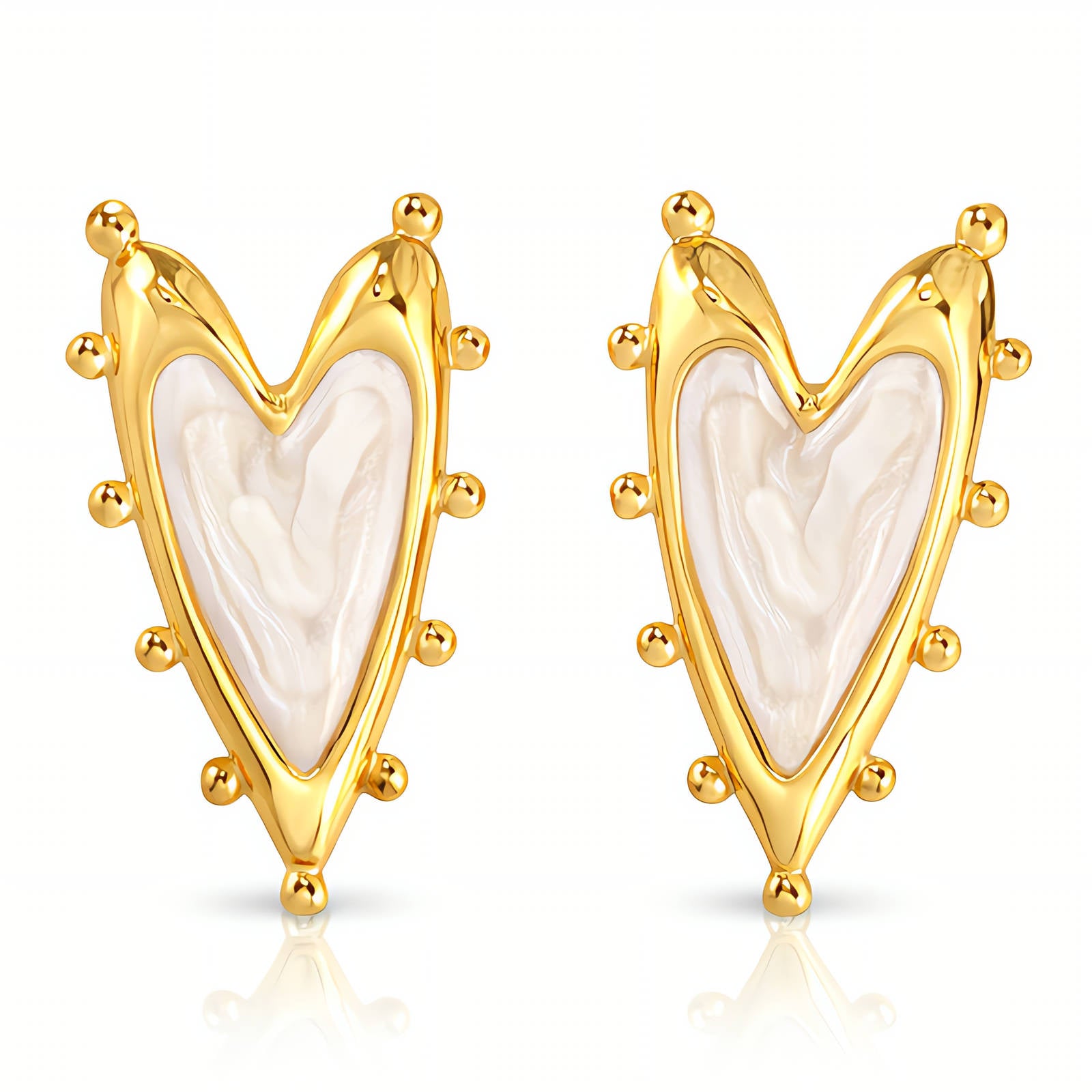 Hearts Earrings, 18K Gold Plated Steel