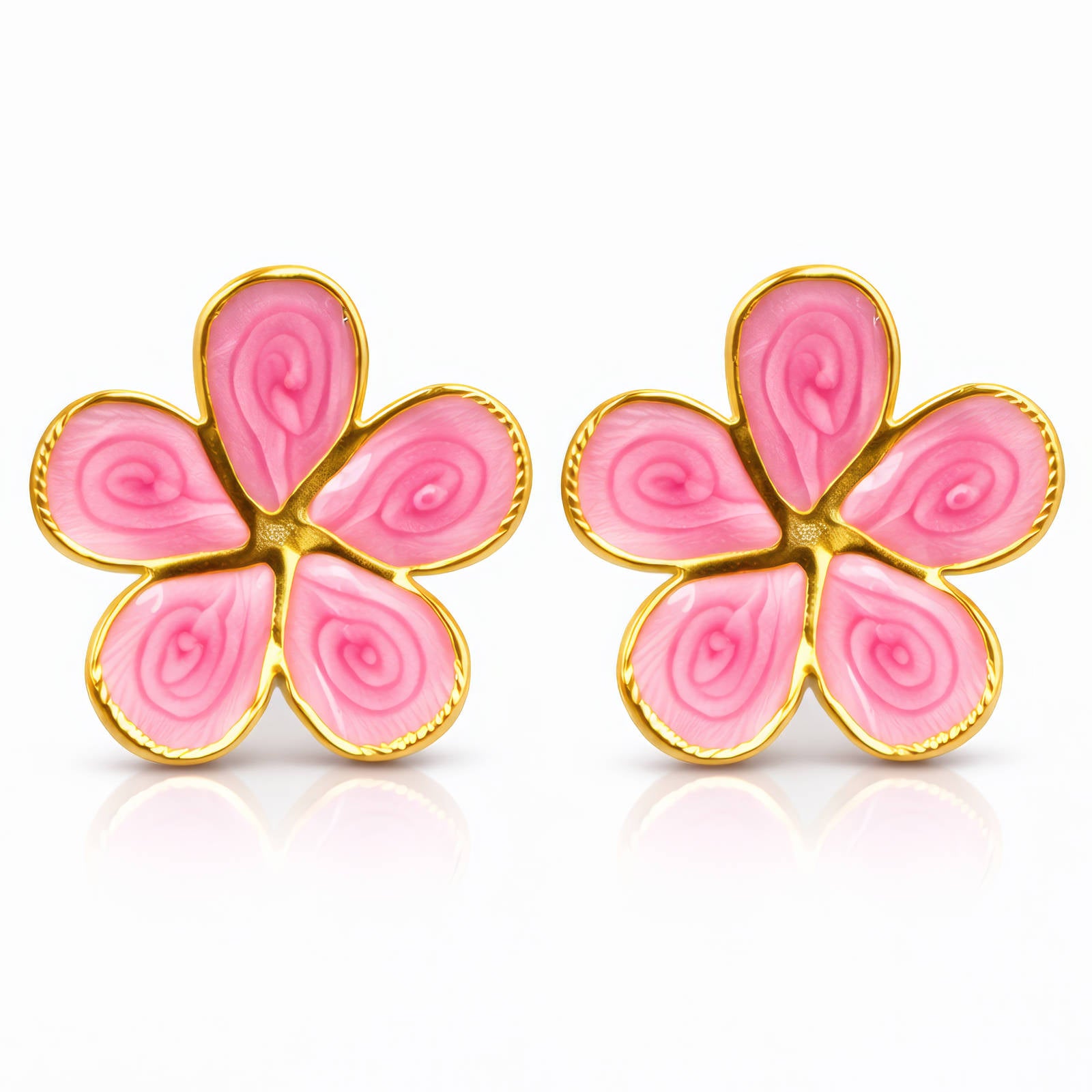 Flowers Earrings, 18K Gold Plated Steel
