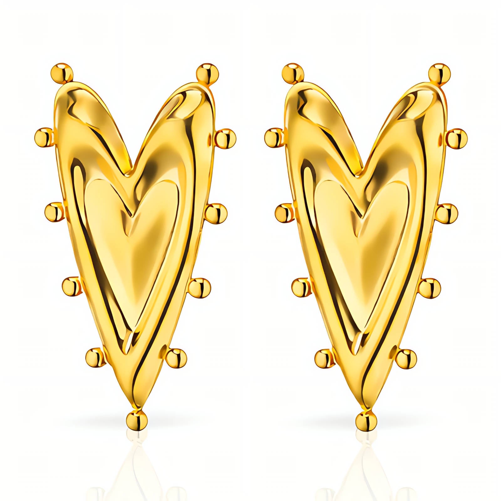 Hearts Earrings, 18K Gold Plated Steel